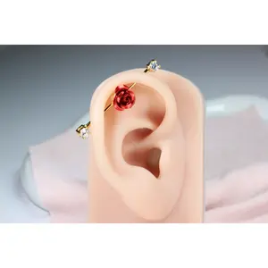 14G Red Rose Floral Industrial Barbell – Dainty Flower Industrial Piercing, 35mm Cartilage Scaffold Barbell Body Jewelry