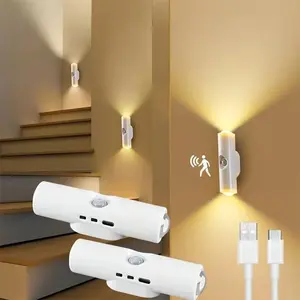 3PCS White LED Motion Sensor Light,Dimmable USBRechargeable Night Light with 3 Color Modes,Suitable for Bedroom, Stairs, Kitchen, ,Bedside Reading Light, Lamp, lighting