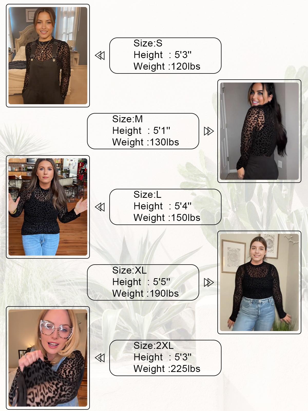 ChicovarFashion Womens Leopard Print Mock Neck Mesh Top, S-2XL,Sexy Sheer Tshirt, Non-itchy Lace Shirt, Elegant Long Sleeve Shirt for All Seasons, Ideal for Night Out, Holidays, Party, Concert