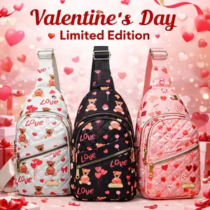 Large Capacity Chest Bag for Women Adjustable Embroidered Crossbody Bag with Zipper Closure Polyester Lining Foldable Random Printing Urban Solid Color Nylon Bag Comfortable Strap Multiple Compartments High Quality Folding Folding