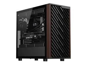 DIYPC DIY-ATX28-Wood Black USB3.0 /Type C ATX Mid Tower Gaming Computer Case w/ Tempered Glass Side Panel and Walnut Wood Front Panel