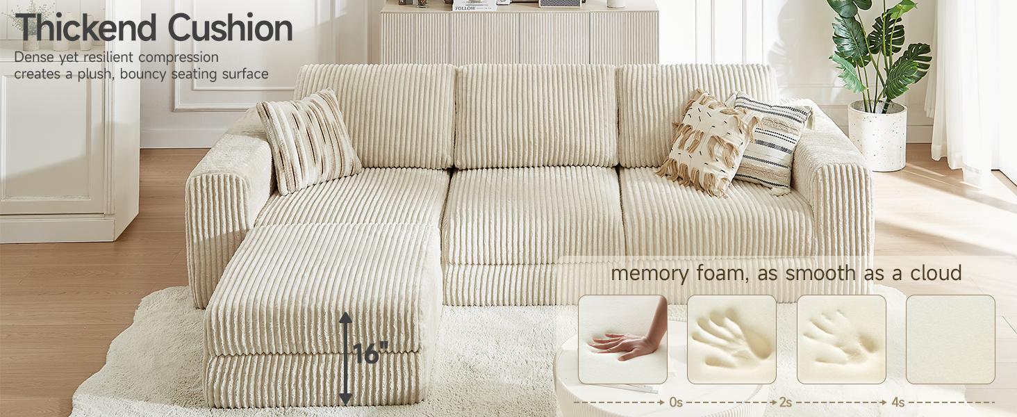 【With 1 Movable Ottoman & SPOTLIGHT DAY】ONBRILL 108" Gorgeous Cloud U Shaped Modular Sectional Sofa, Comfy 3-Seater Modern Luxury Sectional Couch, Deep Seat Couch for Living Room Bedroom Furniture,BlackFridayDeal