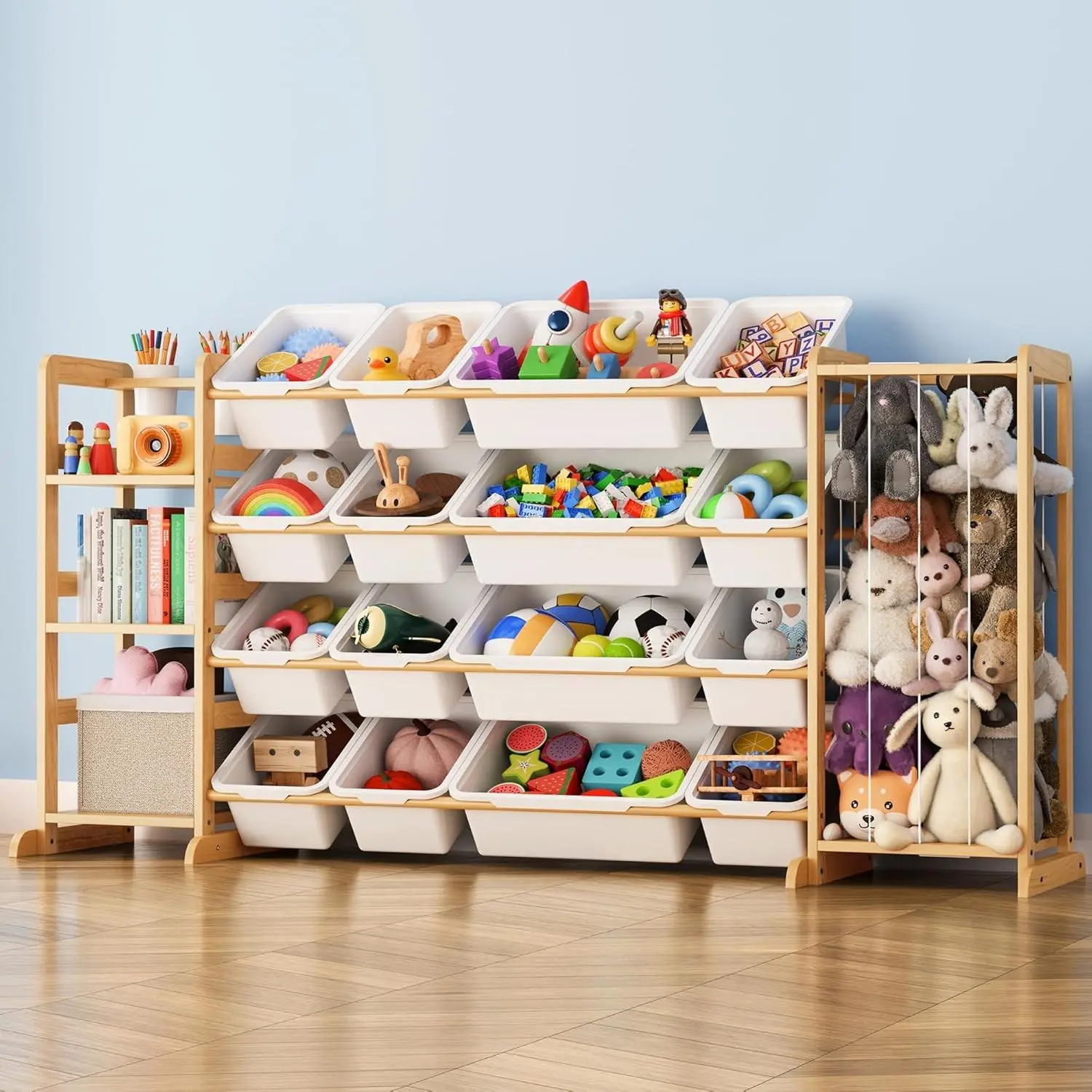 Functional Rectangular Toy Storage Organizer with Tiered Shelf, 12 Bins, Clever Lego Storage, Small Room Bedroom Decor Essentials (Organization Ideas Included)