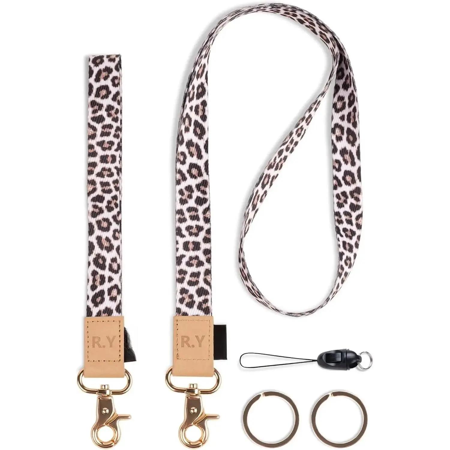 Personalized Cheetah Leopard Lanyard Set for Women, 2 Pack Polyester Neck & Wrist Straps with Breakaway Buckle, Custom Accessories for Keys & ID Badge, Custom Lanyard, Personalized Lanyard