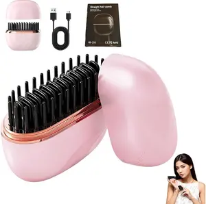 Mini Straightener Rechargeable Portable Hair Straightener Brush with 3 Control Fast Heating Technology Anti Scald Shell Lightweight for Home Travel Gift Pink - Gentle, Smooth