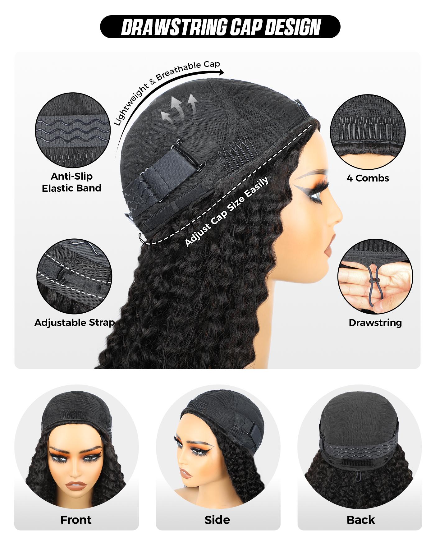 [Wear Go Half Wig] OQ HAIR Invisible Hairline Afro Curly Glueless 3 In 1 Half Wig 180% 250% Density Seamless Flip Over Wig Human Hair With Drawstring Beginner Friendly #dealsforyoudays