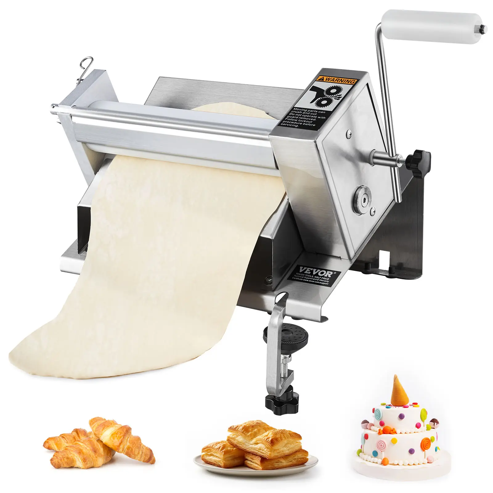 【SummerFinds】VEVOR Manual Dough Sheeter Machine,  Puff Pastry Sheeter and Fondant Roller, Removable Handle, Panel, Roller for Easy Cleaning, Max 1/2 inch Adjustable Thickness, for Home or Small Commercial Kitchens