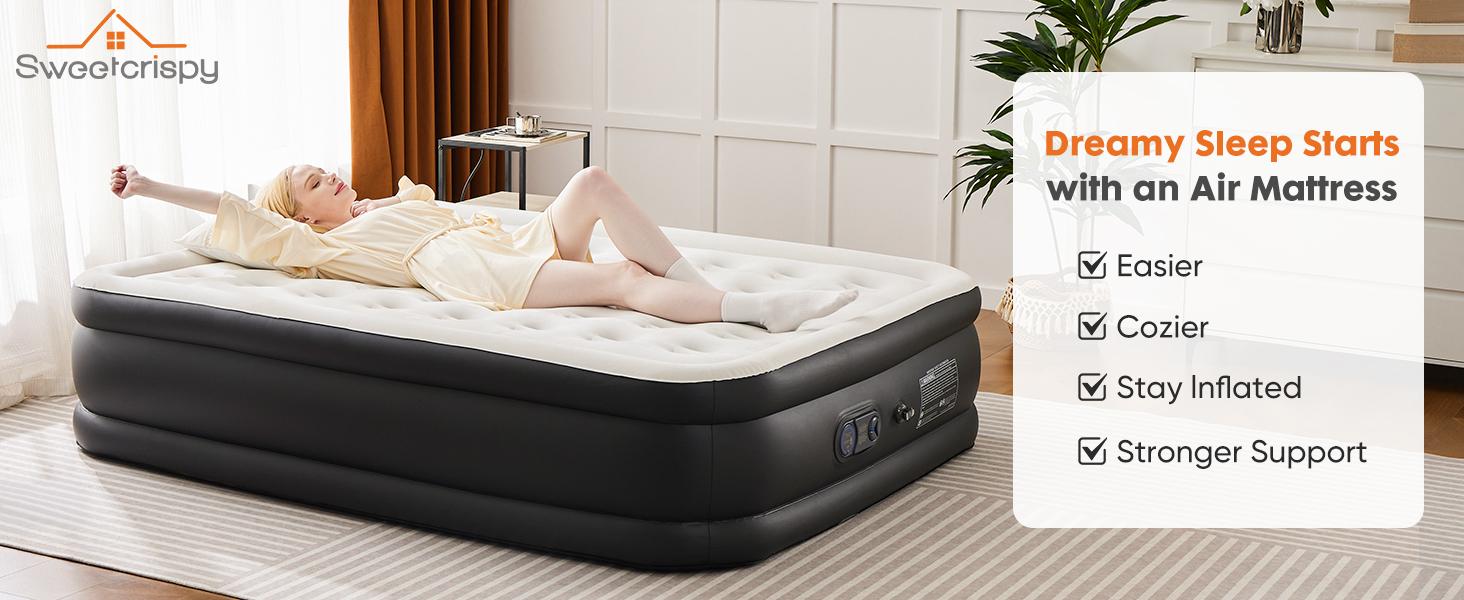 Air Mattress - Inflatable Blow Up Mattress Airbed with Built-in Pump, Double Height, Adjustable Portable for Home or Camping Air Mattress - Inflatable Blow Up Mattress Airbed with Built-in Pump, Double Height, Adjustable Portable for Home or Camping