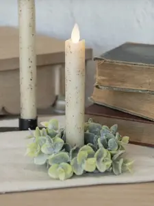 Eucalyptus Taper Candle Ring Mini Wreath 4 Inch Faux Greenery for Cottagecore Farmhouse Decor