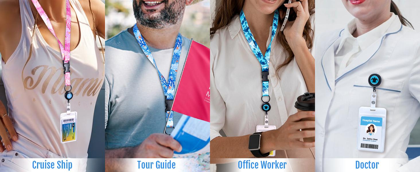 MNGARISTA Cruise Lanyards Adjustable Retractable Reel Waterproof ID Badge Holder for All Cruises Ships Key Cards 2pack Removable Cardholder