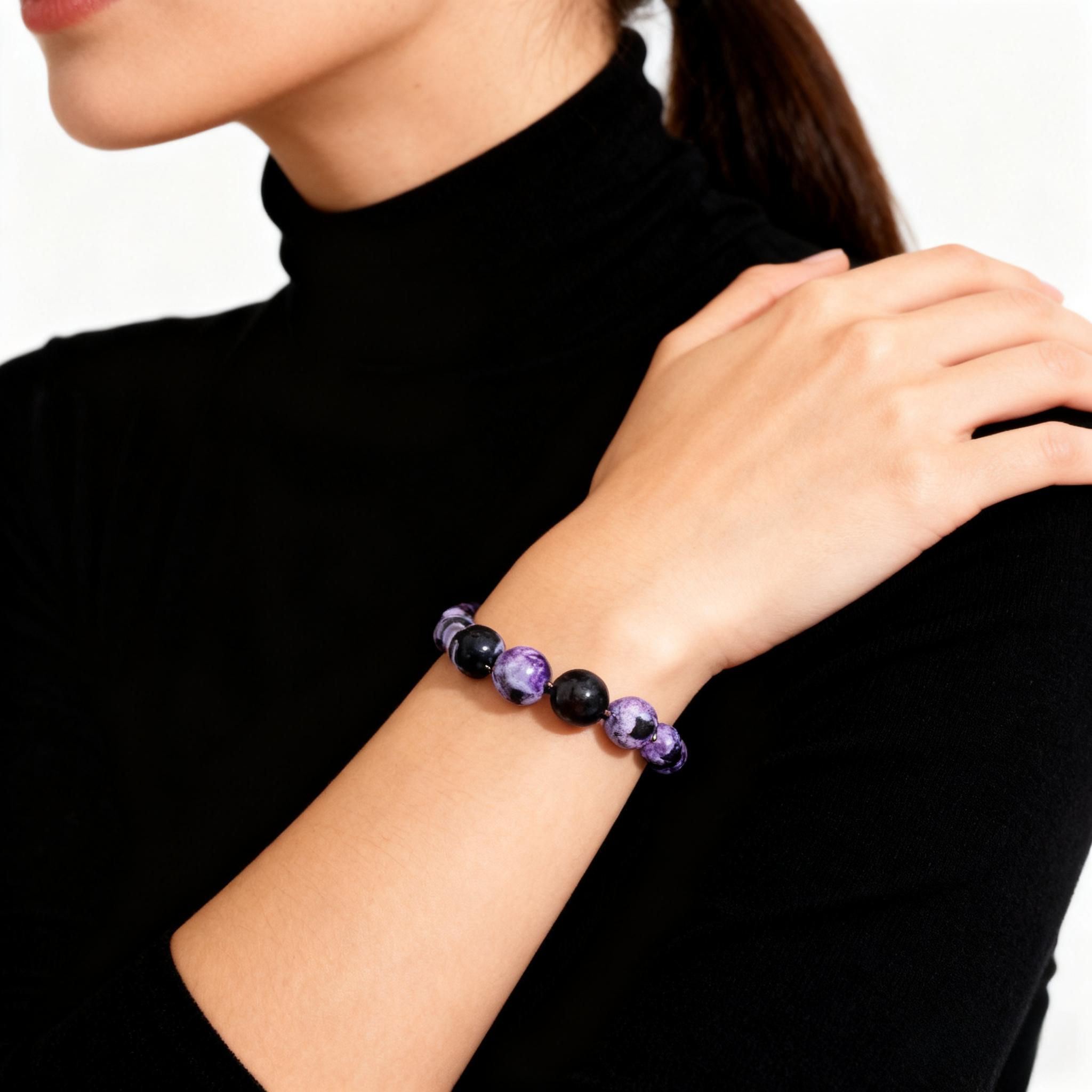 Purple Fire Agate Crystal Bracelet for Anxiety Relief & Calm - Grounding Healing Bracelet, Handmade Gemstone Jewelry