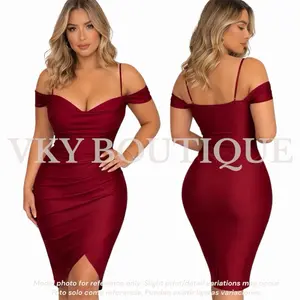 OFF SHOULDER RUCHED MIDI DRESS ELEGANT STAPLE LY
