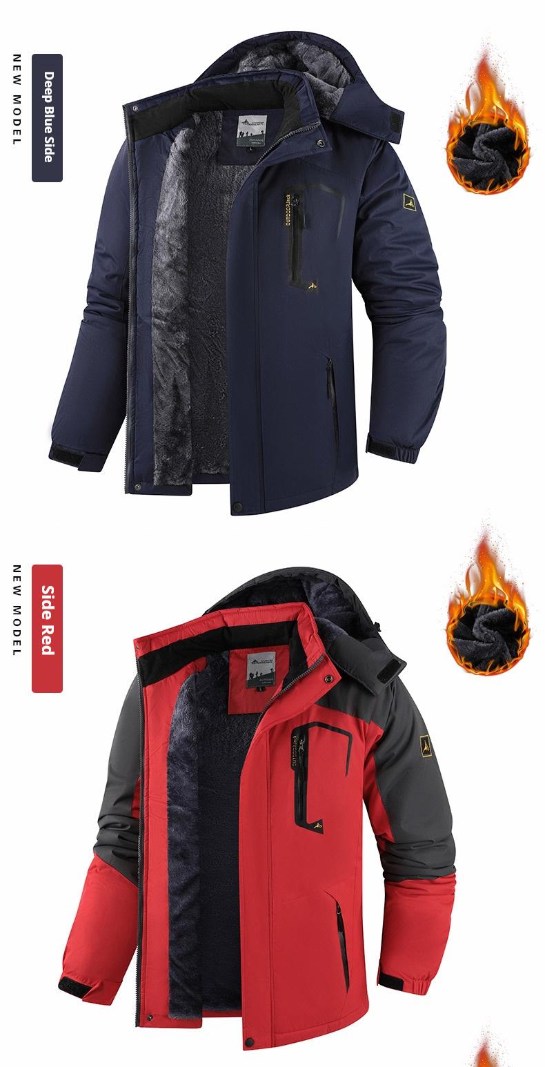 Men's Warm Fleece Outdoor Mountain Hooded Winter Jacket Windproof & Warm Fleece Lined Regular Fit Casual Long Sleeve Front Zipper Coat with Pockets Suitable for Autumn and Winter