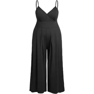 Plus Size Jumpsuits For Curvy Women V Neck Sleeveless Spaghettis Strap Wide Leg Overalls Casual Summer Outfits