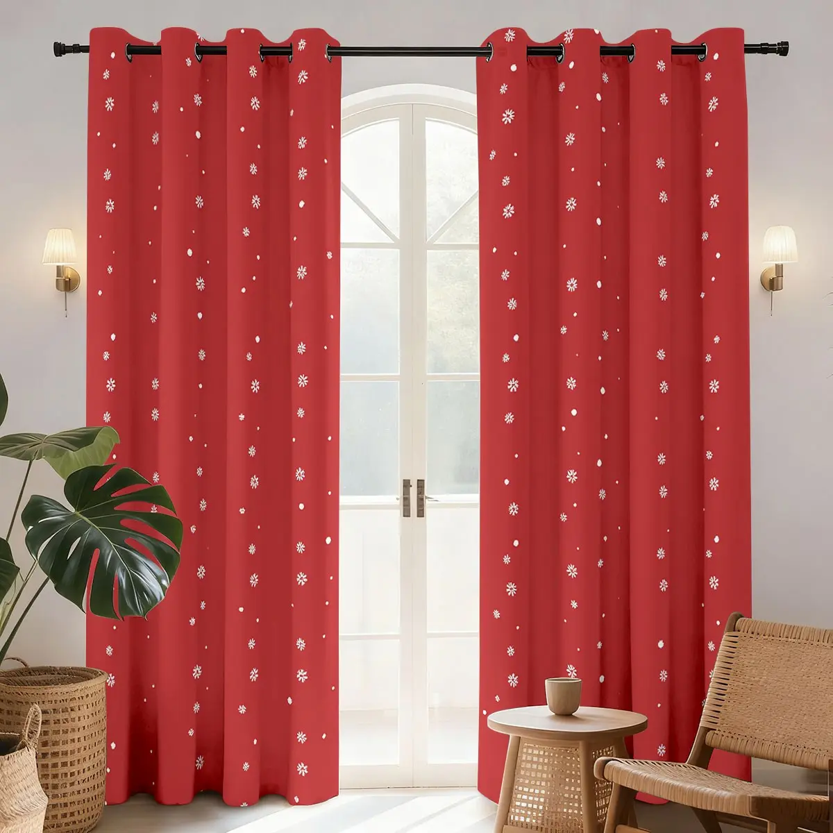 Red Blackout Curtains Ombre Snowflak Design Room Darkening Curtains 84 Inches Long Light Blocking Thermal Insulated for Living 2 Panels  ﻿
