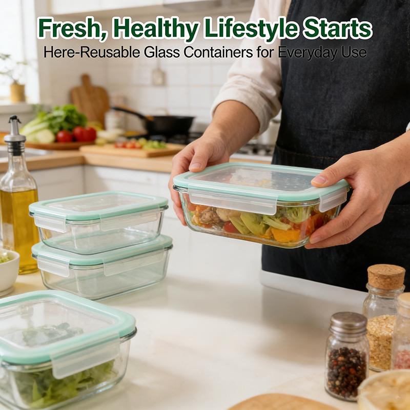 4-8-10 Pack Glass Meal Prep Containers - Oven to Fridge Safe, BPA Free & Leakproof Square Lunch Boxes, Stackable, Dishwasher Safe with 4 Bowls 4 Lids