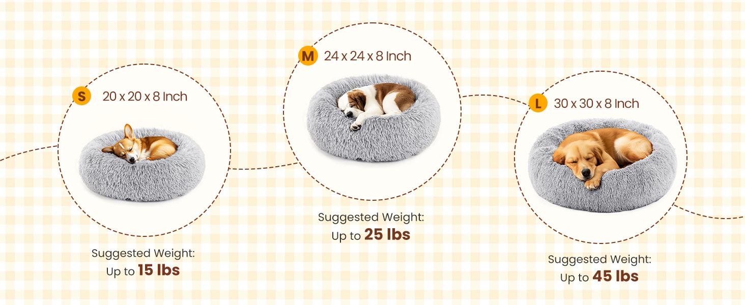 Calming Donut Cat & Dog Bed for Small Dogs, Faux Fur Plush Round Dog Bed, Anti-Anxiety Waterproof Anti-Slip, Brown, 20×20×8 Inches