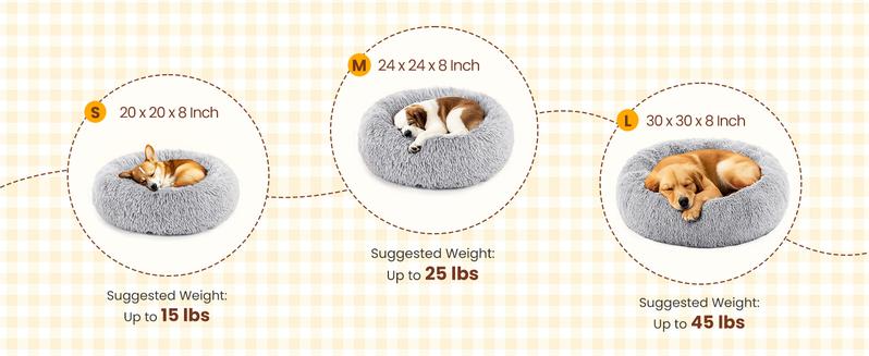 Calming Donut Cat & Dog Bed for Small Dogs, Faux Fur Plush Round Dog Bed, Anti-Anxiety Waterproof Anti-Slip, Brown, 20×20×8 Inches