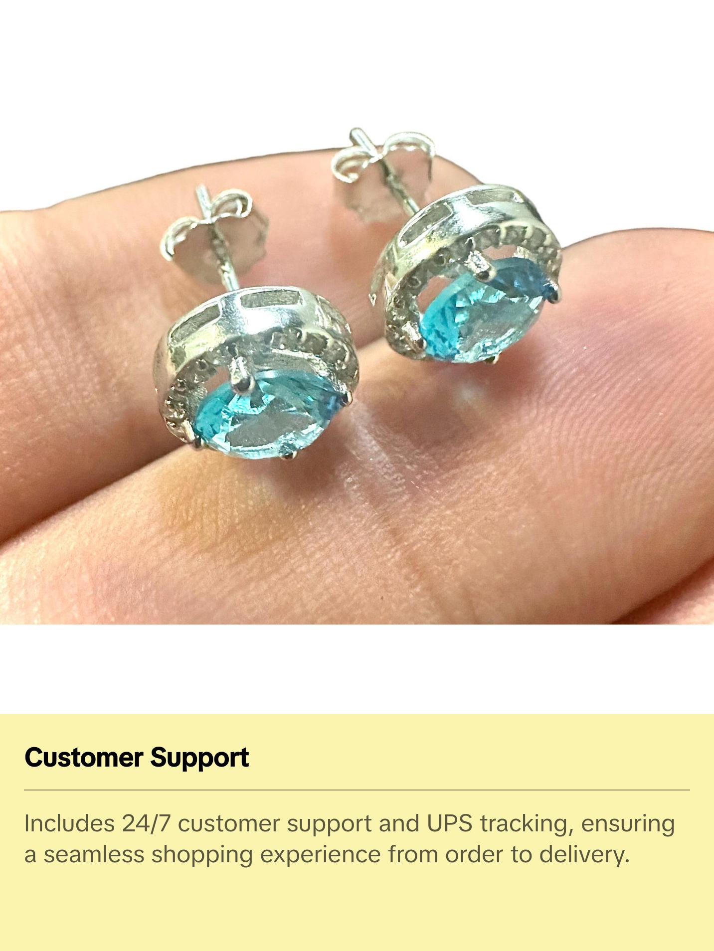 925 Sterling Silver Blue Topaz Stud Earrings 9MM Gift Birthstone