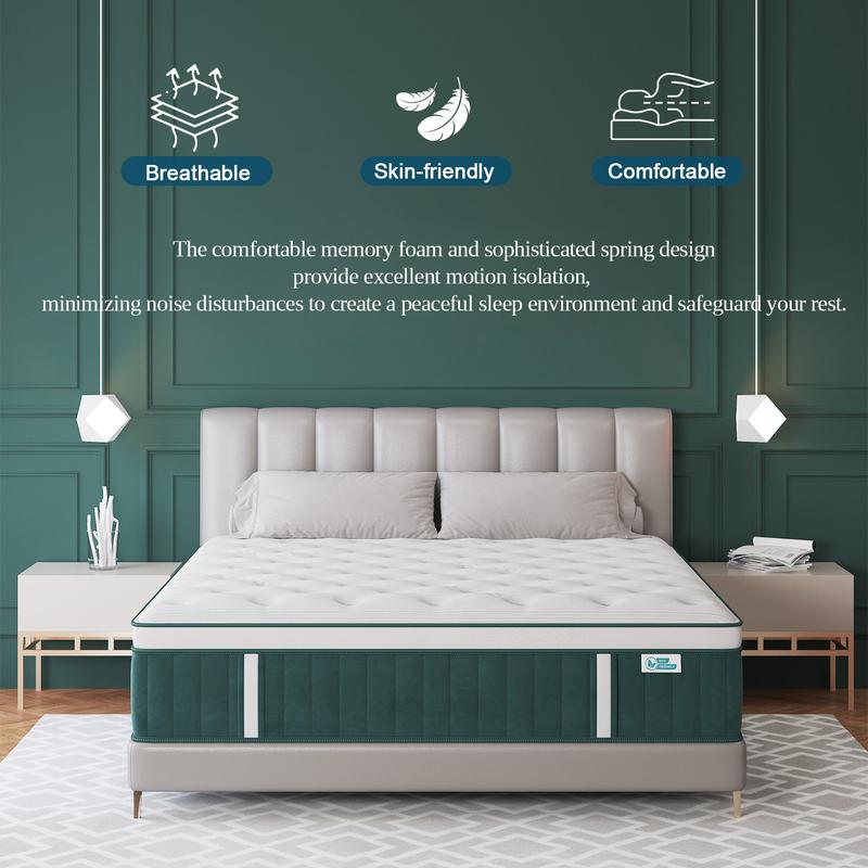 Kuieoe 12/14 Inch Twin/Full/King/Queen Gel Memory Foam Hybrid Hard Mattress with Independent Pocket Springs for Stable Sleep Body Temperature Edge Support Twin Full Queen King Sizes