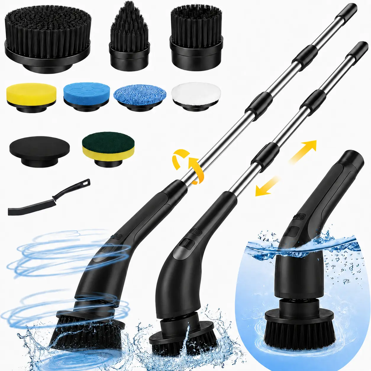 2026 New Upgraded Electric Spin Scrubber 9-in-1, 2-Speed Cleaning Brush with LED Display, Telescopic Handle & 8 Brush Heads for Bathroom, Shower, Tub, Floor & Car