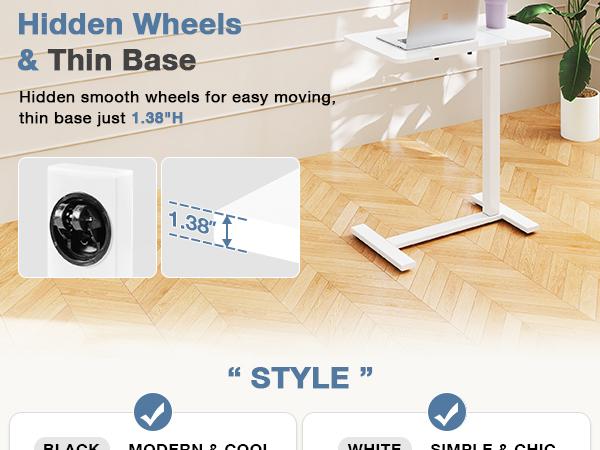 Overbed Bedside Table with Wheels, Adjustable Hospital & Home Use Bed Table, Rolling Laptop Table, Mobile Standing Desk