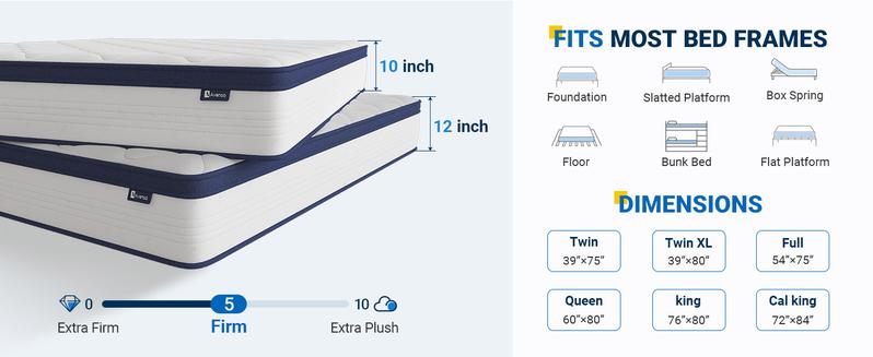 Avenco Mattress, 10\12\14 Inch King Mattresses in a Box, Hybrid Twin/Full/Queen/King Size Mattresses with Comfort Foam and Pocket Coils for Pressure Relief & Motion Isolation