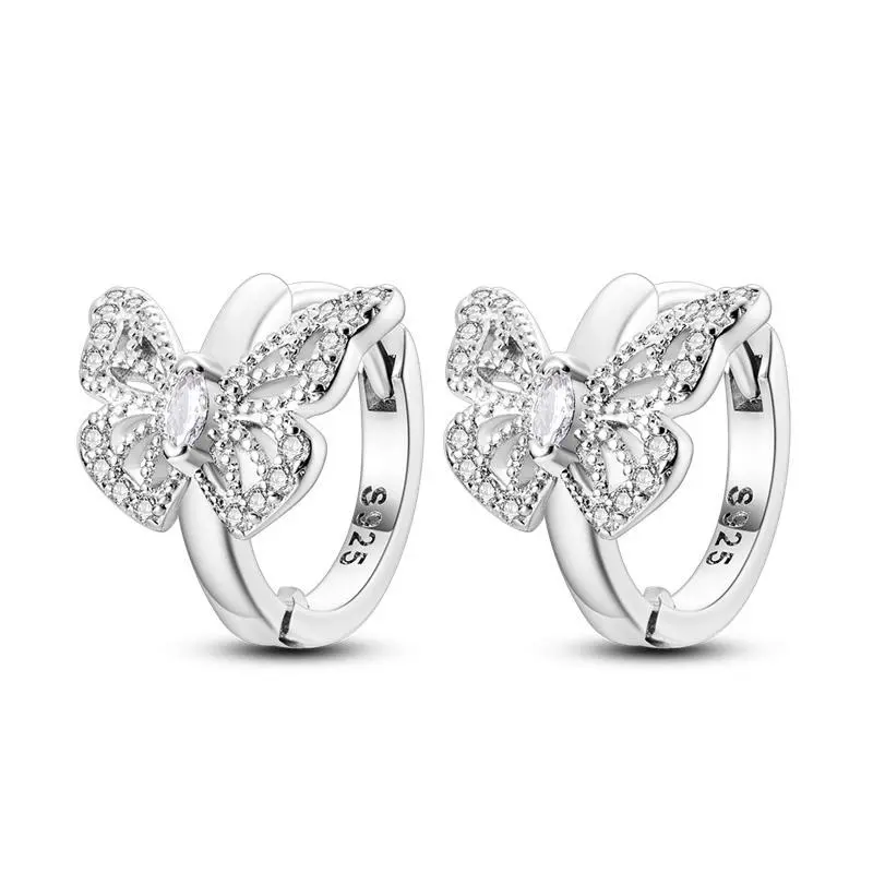 925 Sterling Silver Butterfly Earrings, Elegant Hoop Earrings with Zircon, Perfect Gift for Women