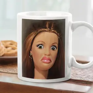 Barbie Disgusted Doll Face Ceramic Coffee Mug, (11oz, 15oz) Funny Meme Cup, Ugly, Funny Coffee Mug, Gift For Coworker, Family, Best Friends, Christmas Gift - bbe10002 Ceramic Classic Beverage Drinkware Stylish Rack