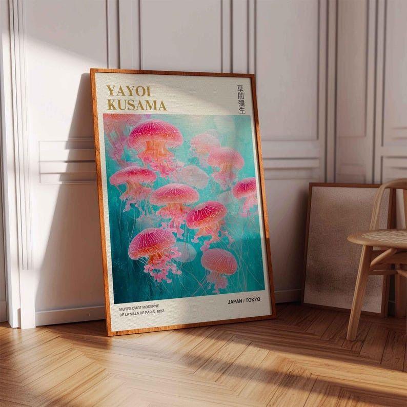 Yayoi Kusama Pink Jellyfish Poster Japanese Wall Decor Pink Medusas Illustration Modern Art Print Museum Giclée Print Museum Poster