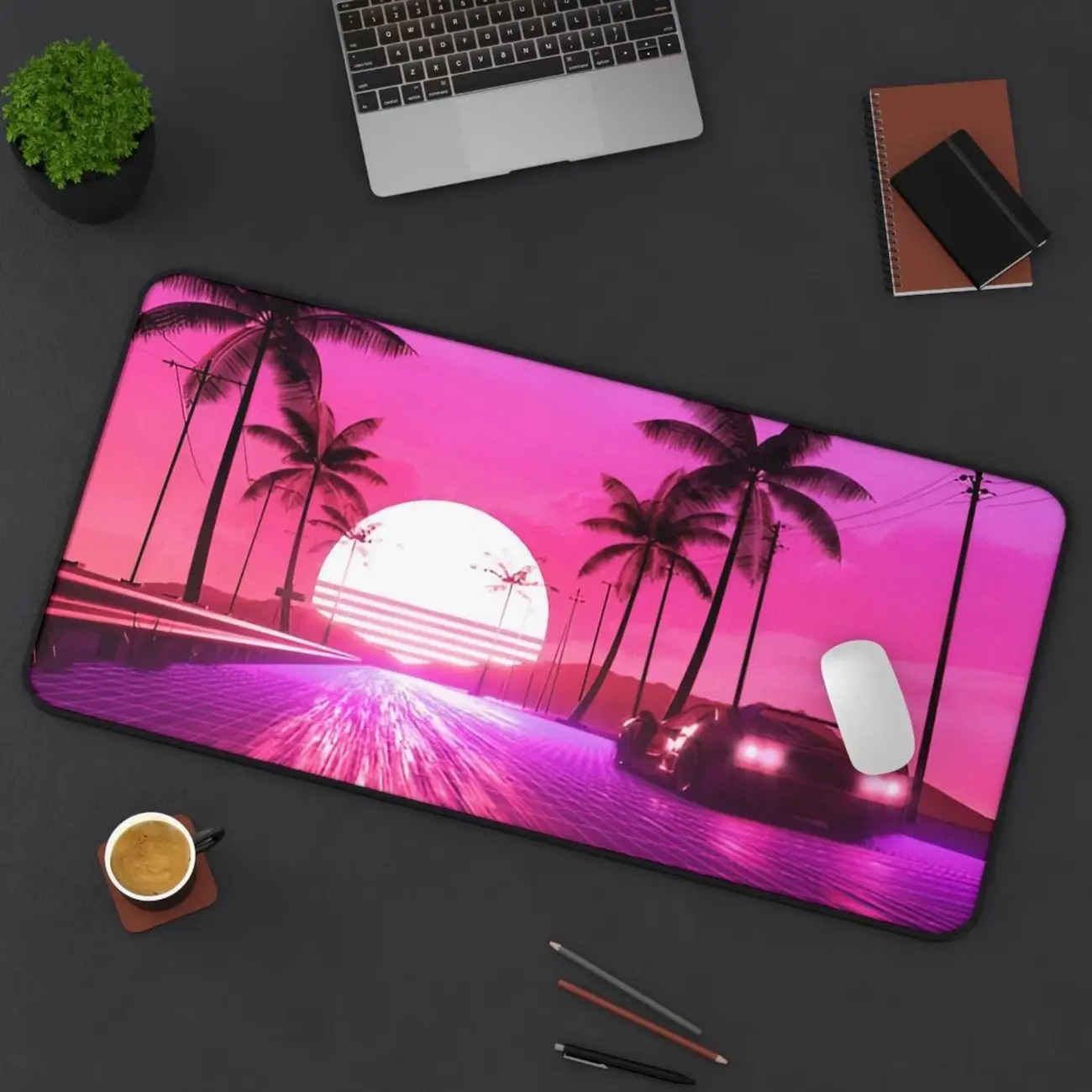 Retro Sunset Desk Mat | Vaporwave Gaming Pad | Aesthetic Office Decor | Pastel Gamer Gift | Desk Accessories