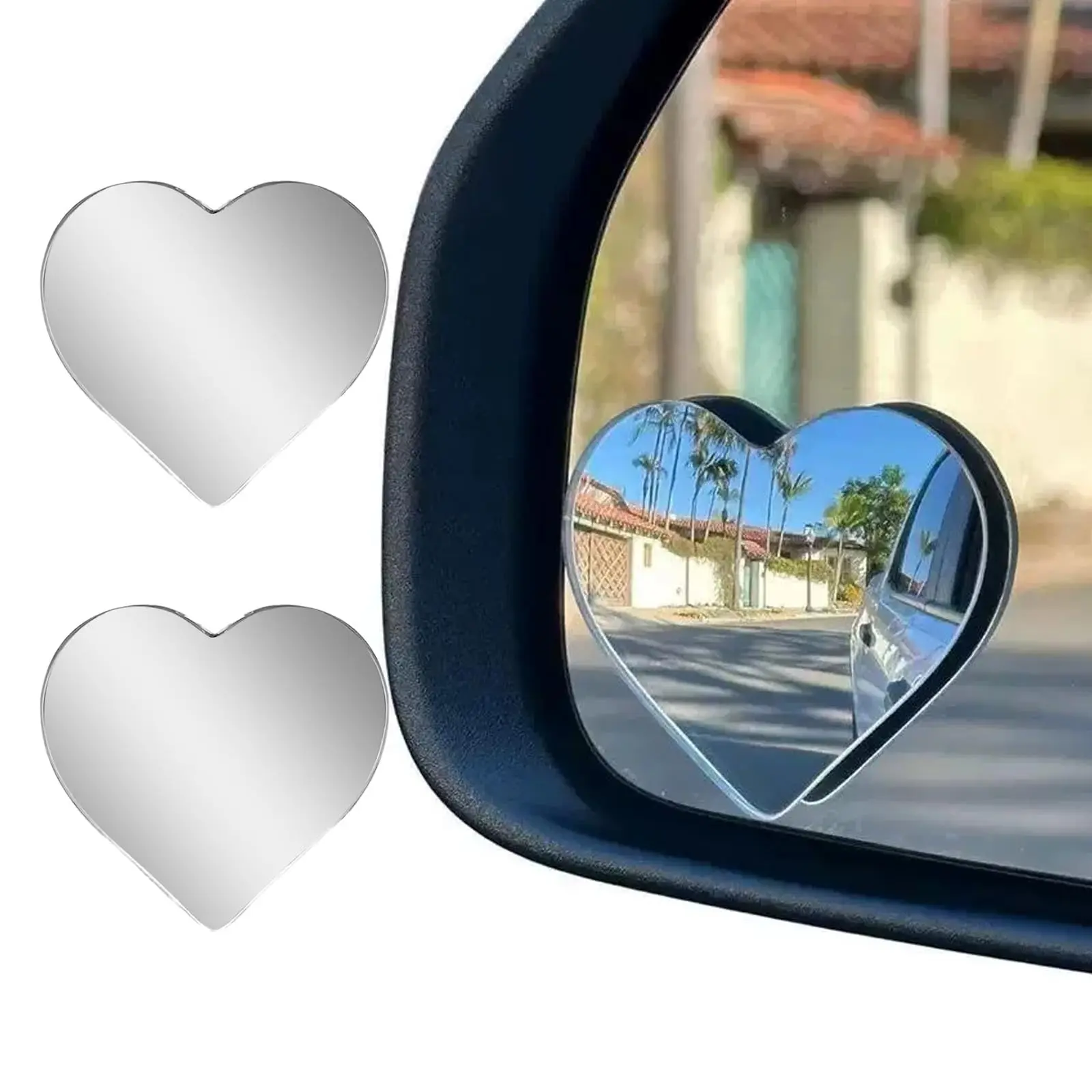 Joytutus 2-Pack Cute Heart-Shaped Frameless Automotive Blind Spot Mirrors - Wide-Angle Side View, 360° Rotate, Universal Fit Auto Accessories for Cars, Modern Aesthetic Cute Car Accessories