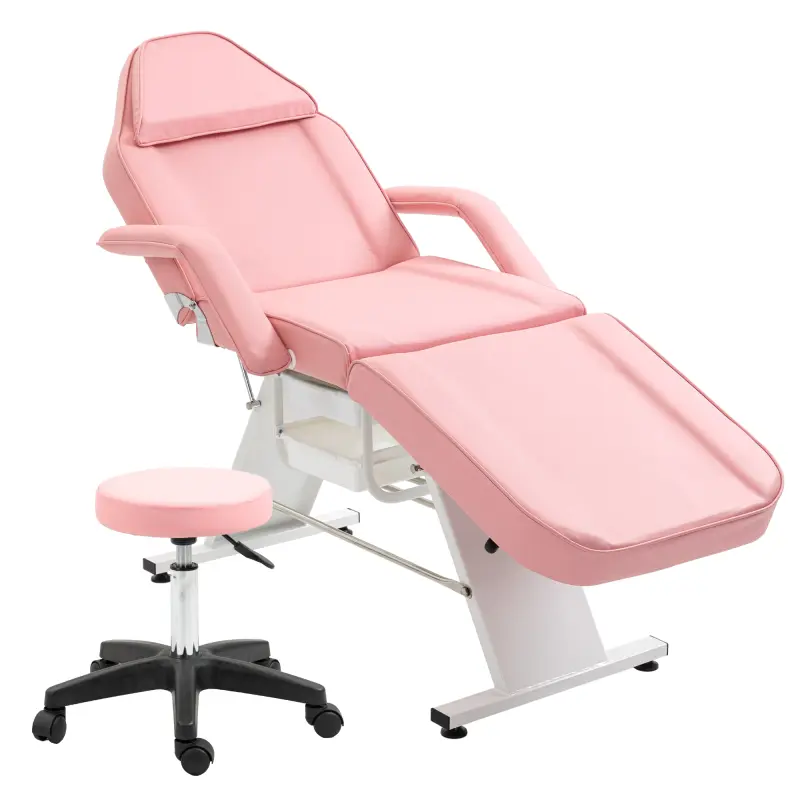Facial Chair, Tattoo Chair Massage Bed with Hydraulic Stool and Two Trays for Professional Massage Facial Lash Beauty Treatment Spa