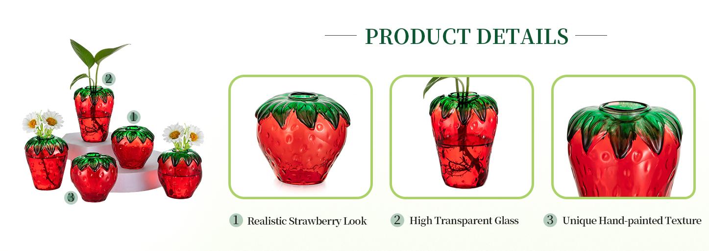 Glass Strawberry Propagation Vases for Plants: Cute Strawberry Decor for Home Kitchen Bathroom Office - Unique Indoor Hydroponic Planters Gifts for Mom Women Glass Strawberry Propagation Vases for Plants: Cute Strawberry Decor for Home Kitchen Bathroom Office - Unique Indoor Hydroponic Planters Gifts for Mom Women