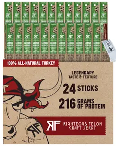 Lemon Pepper Turkey Stick 24-Pack - Zesty Citrus Protein Jerky, Gluten-Free Snack by Righteous Felon