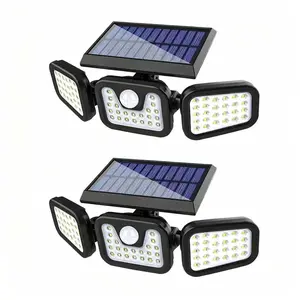 2 Pack 3-Head Solar Motion Sensor Lights Outdoor, 1500LM IP65 Waterproof Security Lights with Remote Control for Yard Driveway Patio