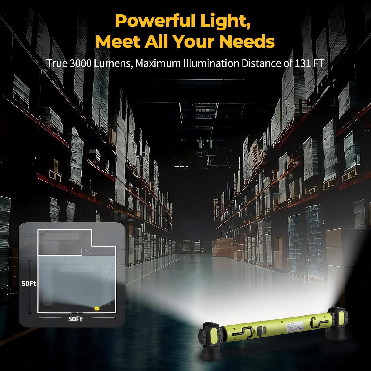 BougeRV Under Hood Work Light Bar, 3000LM LED Magnetic Light Bar with Hooks, 5200mAh Cordless Rechargeable Hood Light, Single Pack, Ideal for Mechanic, Car Repair & Garage Use