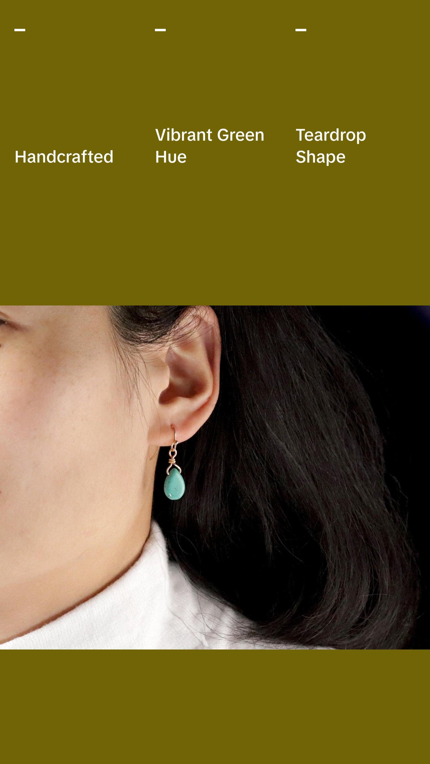 Natural Green Turquoise Teardrop-shaped Drop Earrings, Genuine Gemstones, Daily Earrings