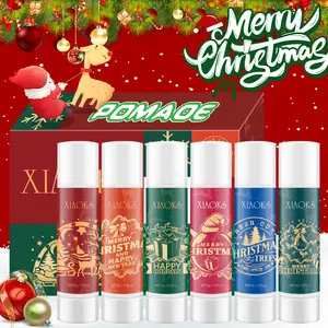 XIAOKS Christmas Lipstick Gift Set 6 Pcs 3.2g Each Long Lasting Hydrating Lip Balm with Glycerin & Botanical Extracts for Holiday Gifts Floral Balm Daily Glycerin Kit Mask Moisturizer Moisturizing Hydrate