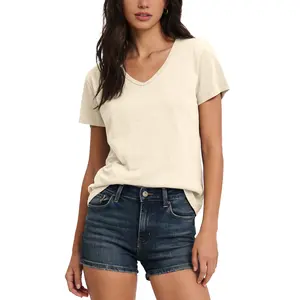 FAIABLE 100% Cotton V Neck T Shirts for Women Short Sleeve Shirts Soft and Comfortable Basic Tee Trendy Casual Tops 2026 Fabric Breathable