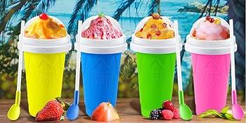 AIT Corp Slushy Maker,Frozen Magic Cup, Double Layers Silica Smoothie Pinch Ice Cooling Homemade Milk Shake Ice Cream ,blue Kitchen Silicone Spoon Utensils Mug