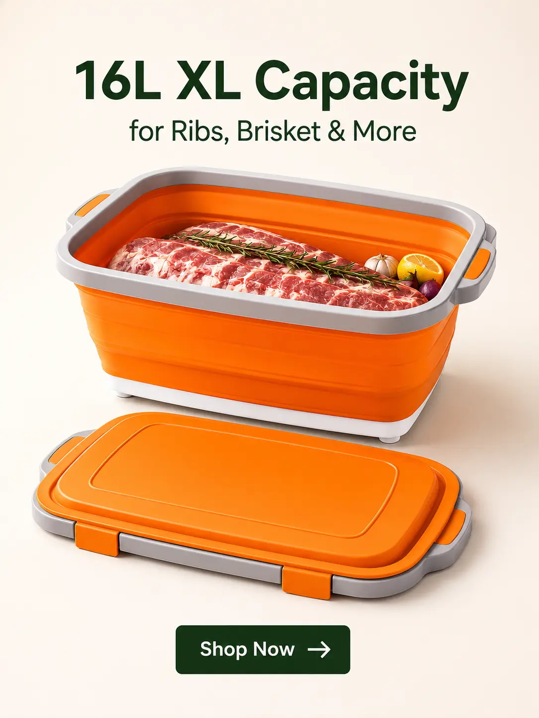 8L+16L Combo BBQ Prep Set - Collapsible Polypropylene 8L Large BBQ Tub, Airtight Leakproof Multi-Use Meal Prep Food Storage Containers with Dustproof Cutting Board Covers, for Barbecue, Camping
