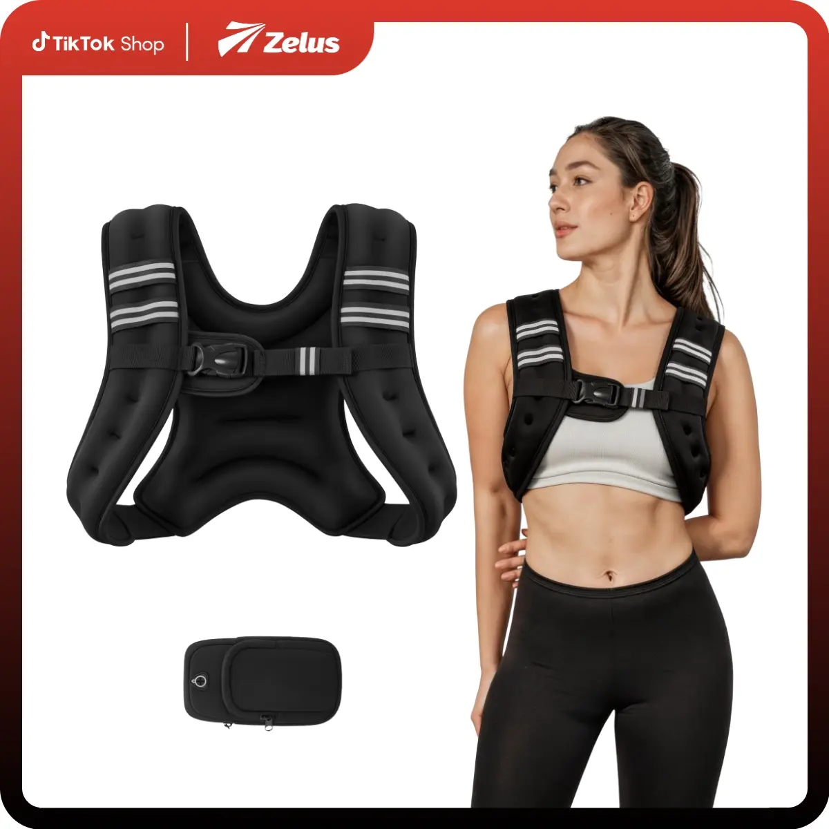 【BackToSchool】ZELUS Weighted Vest-6/8/12/16/20/25/30lb Rucking vest with Phone Pouch&Reflective Stripes&Adjustable Straps for Men&Women|Workout enhancer for Motivational walking,Strength Training,Running|#tiktokshopbacktoschool
