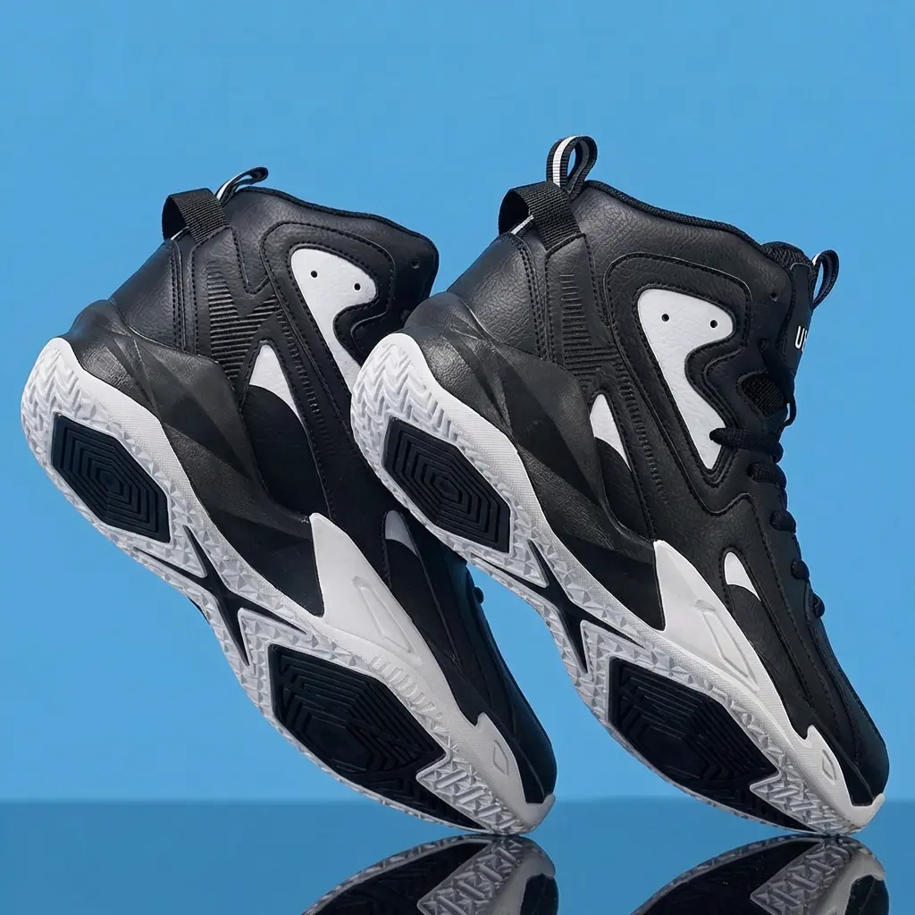 Men's High-Top Basketball Casual Cross-Training Shoes - Lace-Up Sporty Retro Streetwear Trainers with Breathable Synthetic Leather, Shock-Absorbing Rubber Court Sole, Non-Slip High-Traction Pattern