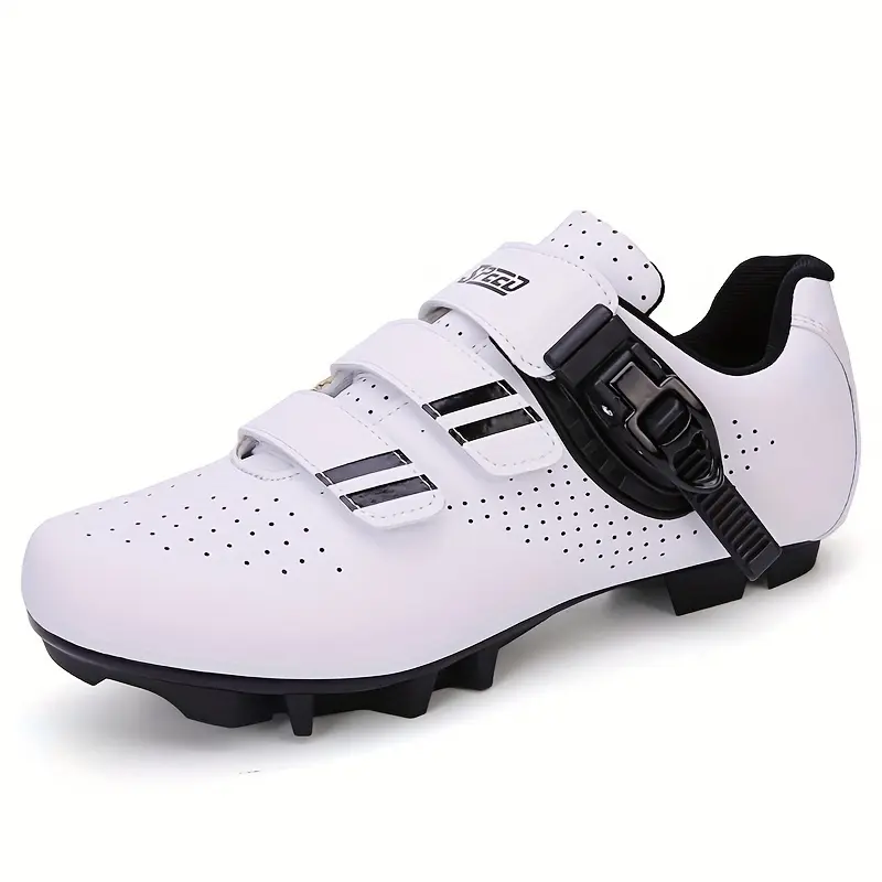 Men's Sports PU Leather Riding Shoes, Breathable Perforated Non-Slip Design for Mountain and Road Cycling