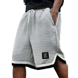 Men’s waffle-textured drawstring casual shorts with contrast piping—comfortable, breathable, skin-friendly; street-style athletic fitness wear for everyday wear; knee-length.