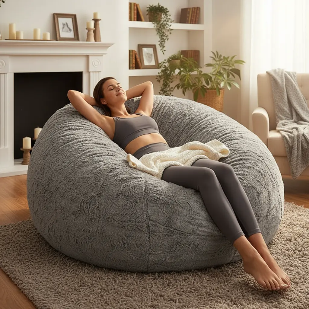 5FT (150*65cm) Giant Beanbag Chair for Adults, Indoor Furniture Lazy Sofa with High-Rebound Memory Foam Filler, Removable Soft Velvet Skin-Friendly Cover, Machine/Hand Washable, Free Shipping