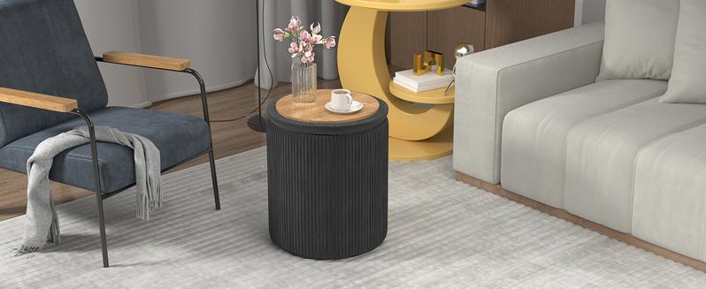 Round Ottoman Vanity Stool with Storage Set of 2, Beige Velvet Round Ottoman with Storage, Multifunctional Round Storage Ottoman Foot Rest, Storage Ottoman Round with Storage for Living Room