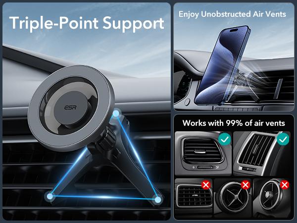 ESR for MagSafe Car Mount, Magnetic Car Phone Holder Mount, Air Vent/Dashboard Magnetic Phone Mount for iPhone 17/16/15/14/13/12, Galaxy S25, Pixel 10, Strong Magnets, Charging Not Supported