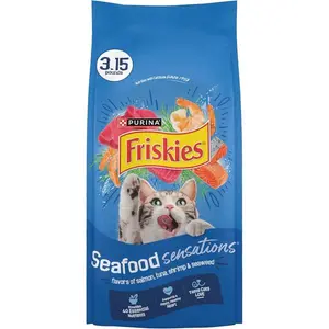 Purina Friskies Dry Cat Food Seafood Sensations With Salmon, Tuna, and Shrimp Flavors - (Pack of 4) 3.15 lb. Bags